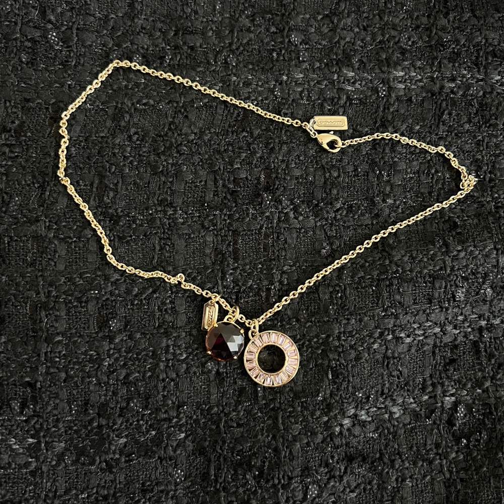 Coach Circle Round Charm Necklace - Gold hardware